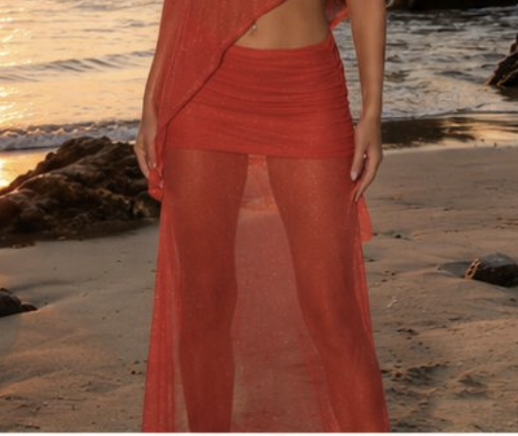 Coral sheer Marea maxi skirt